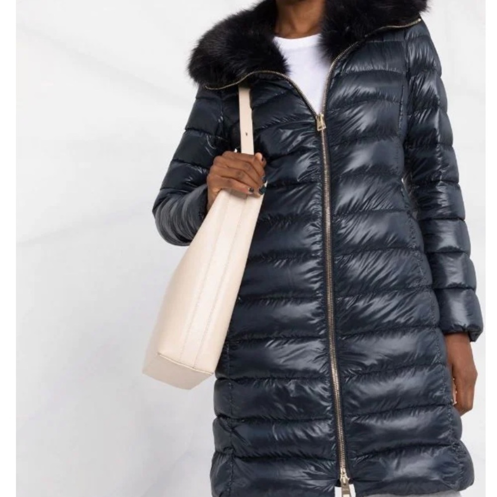 Herno Fur Coat, black with faux fur collar